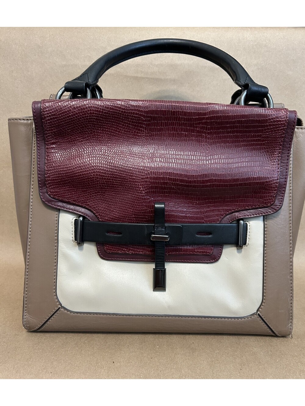 Vinve Camuto Geniune Leather Snakeskin Satchel Hand Bag Brown